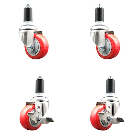 Service Caster 3.5 Inch 316SS Red Poly Swivel 1-3/8 Inch Expanding Stem Caster Brake, 2PK SS316EX20S3514-PPUB-RED-2-TLB-2-138